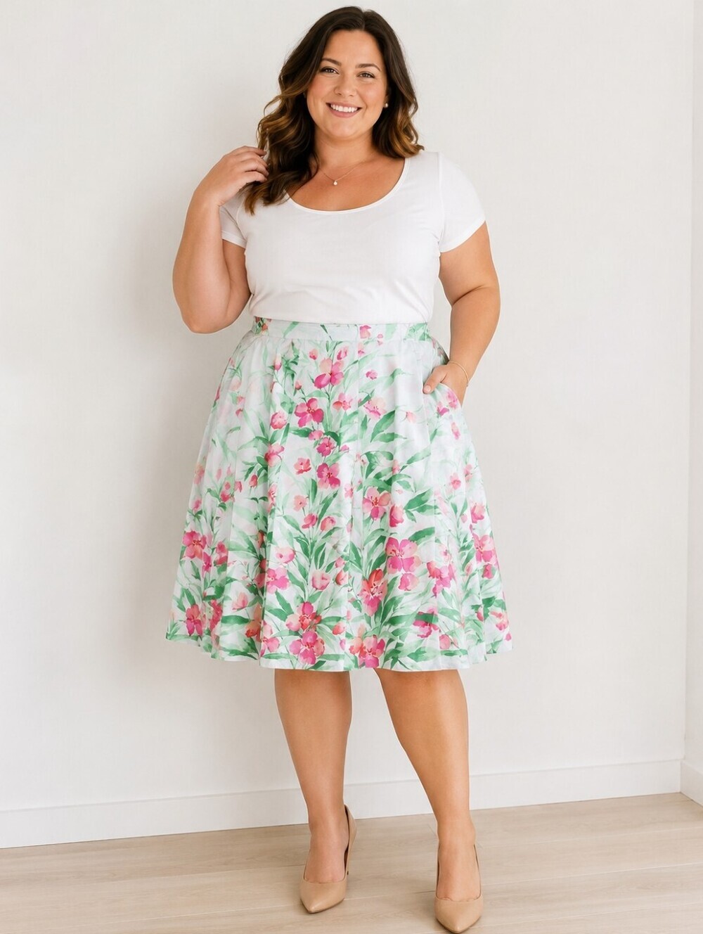 Jones NY signature‎ Pleated cotton Rose skirt 16 NWT